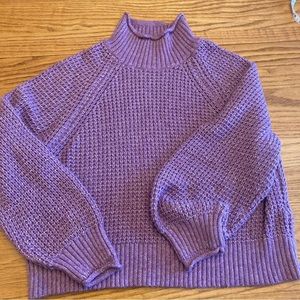 American Eagle Mockneck Sweater Women M Purple Mediumweight Knit Boxy Cropped